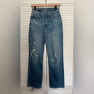 SHEIN Blue Distressed Straight Leg Jeans